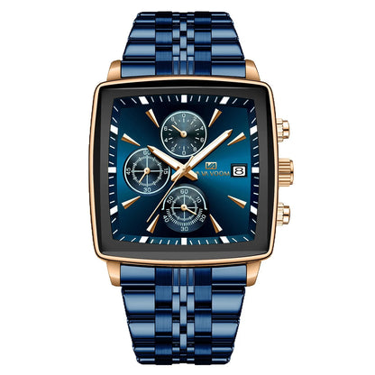 Multifunctional Timing Business Men Watch Waterproof Luminous Calendar Three Eye Six Pin Steel Male Fashion Quartz Clock Watch