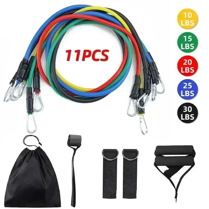 11pcs TPE Resistance Band Set Fitness Band Pull Rope Elastic Training Band With Door Anchor Handles Carry Bag Legs Ankle Straps - Urbizia