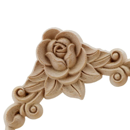 4pcs Natural Floral Wooden Figurines Crafts Wood Carved Corner Appliques Frame Wall Door Furniture Woodcarving Decorative