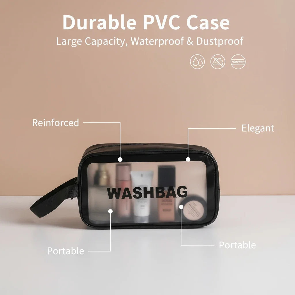 Pu Transparent Makeup & Toiletry Bag, Large Capacity PVC Semi Transparent Frosted Portable Storage Bag