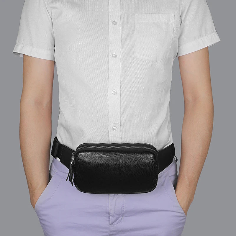 Leather Waist Pack Fanny Bag for Men Women Outdoor Travel Sports Running Walking Hiking Slim Cell Phone Purse Waist Wallet Pouch