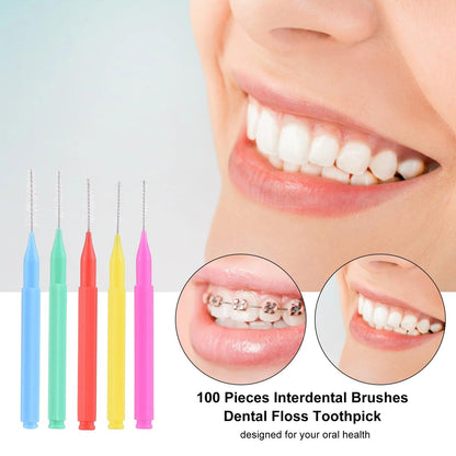 100pcs Interdental Brushes Dental Floss Toothpick Orthodontic Braces Brush Tooth Cleaning Tool Oral Care Tooth Cleaning Tool