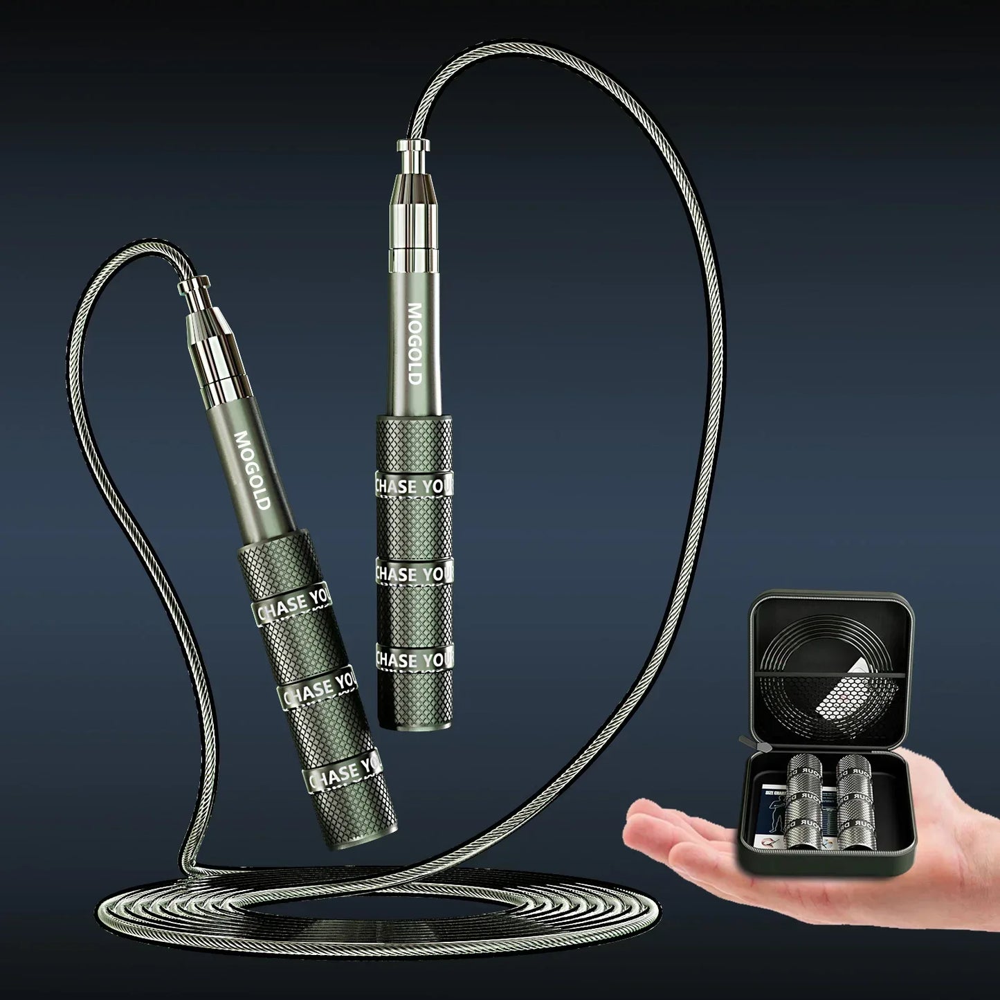 MOGOLD Telescopic Jump Rope – High-Speed Bearings, PVC Steel Cable & Light Case, Fitness Must-Have - Urbizia