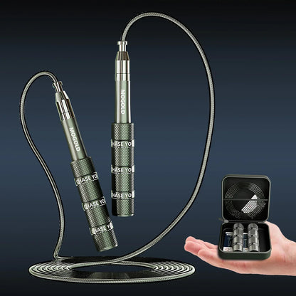 MOGOLD Telescopic Jump Rope – High-Speed Bearings, PVC Steel Cable & Light Case, Fitness Must-Have - Urbizia