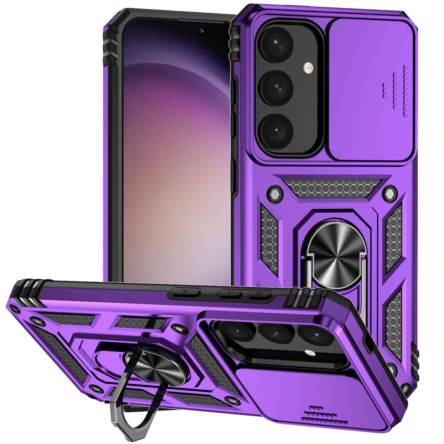 Luxury Armor Case for Samsung Galaxy S26 S25 Edge S24 S23 S22 S21 S20 S10 FE Ultra Plus Ring Holder Slide Lens Stand Phone Cover