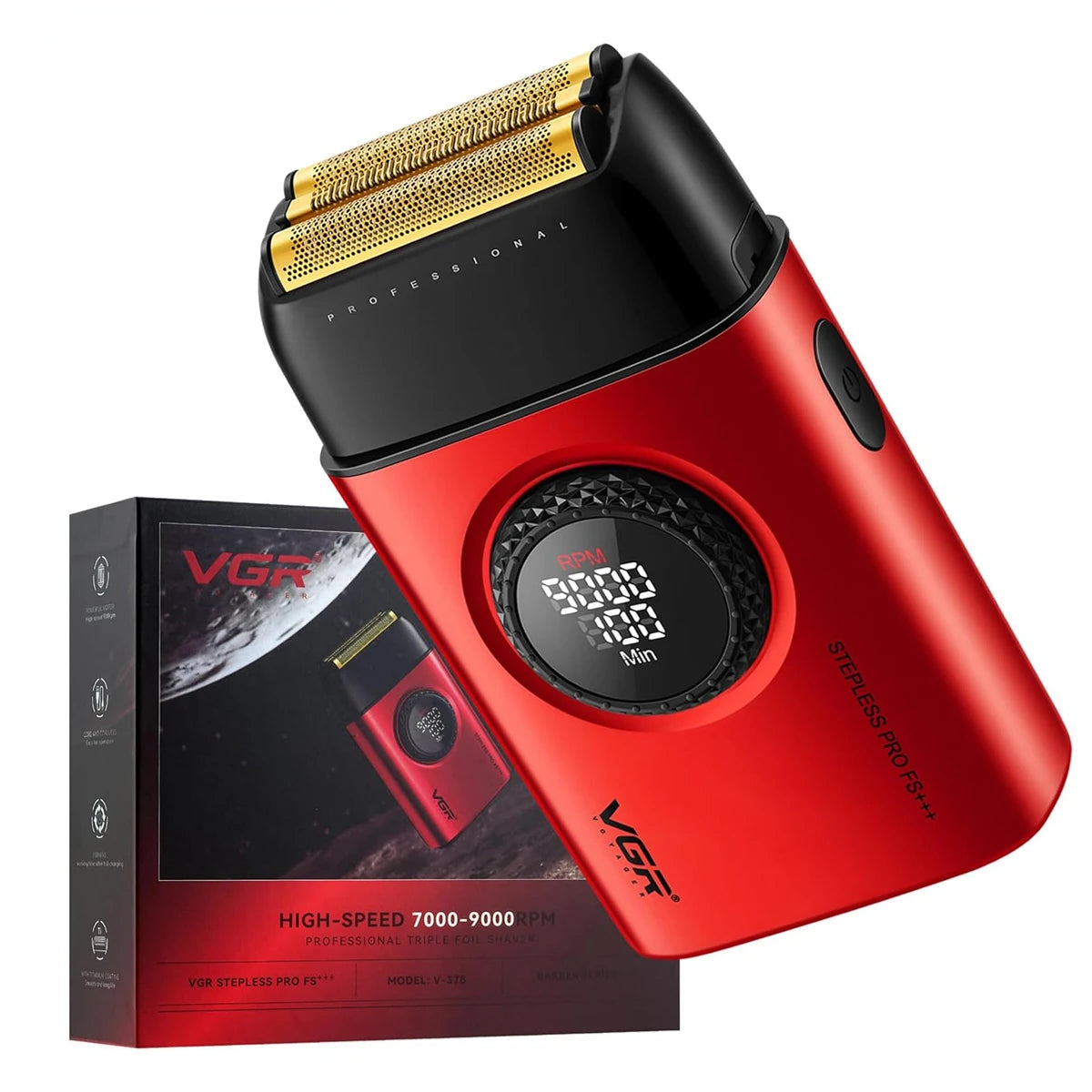 VGR Shaver Professional Beard Trimmer 9000 RPM Electric Razor Rechargeable Shaving Machine LED Lights Metal Shaver for Men V-378
