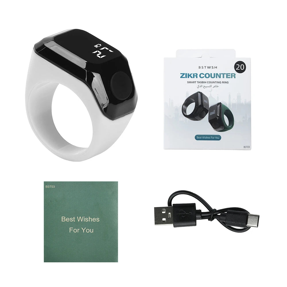 Digital Ring Counter Bluetooth APP Control OLED Display Silent Touch Type-C Rechargeable Muslims Ring Prayer Finger Counter