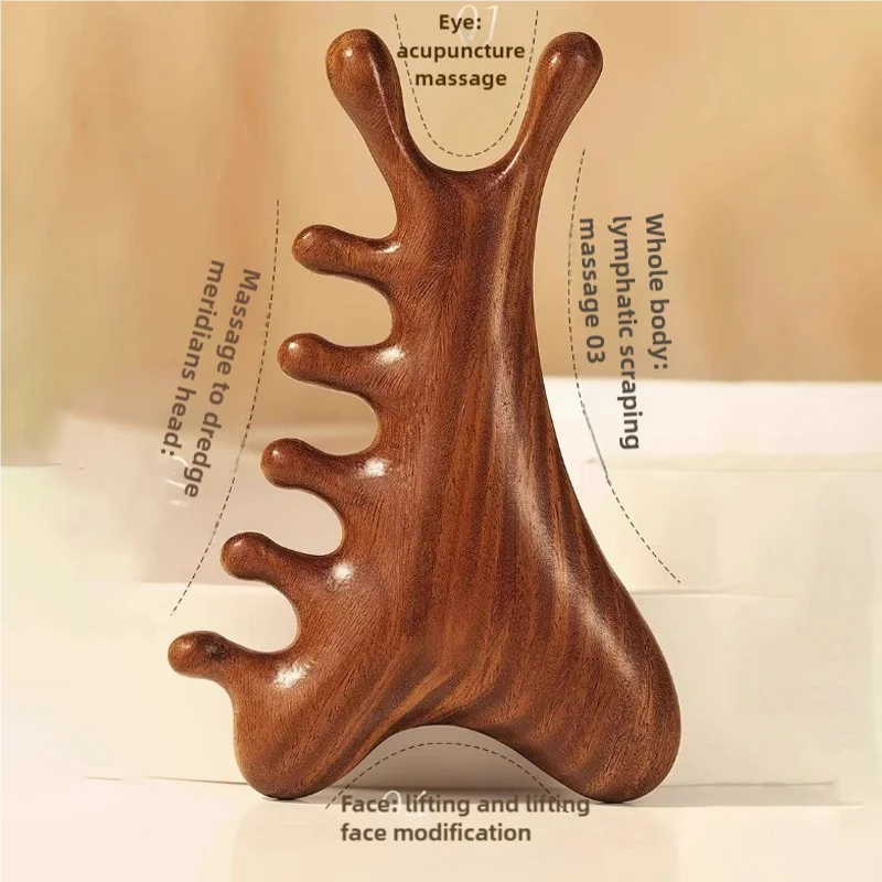 Head Body Massager Neck Face Health Care Massage Tool Meridian Scalp Four-in-one Sandalwood Comb  Massage Acupoint Nose Scraper