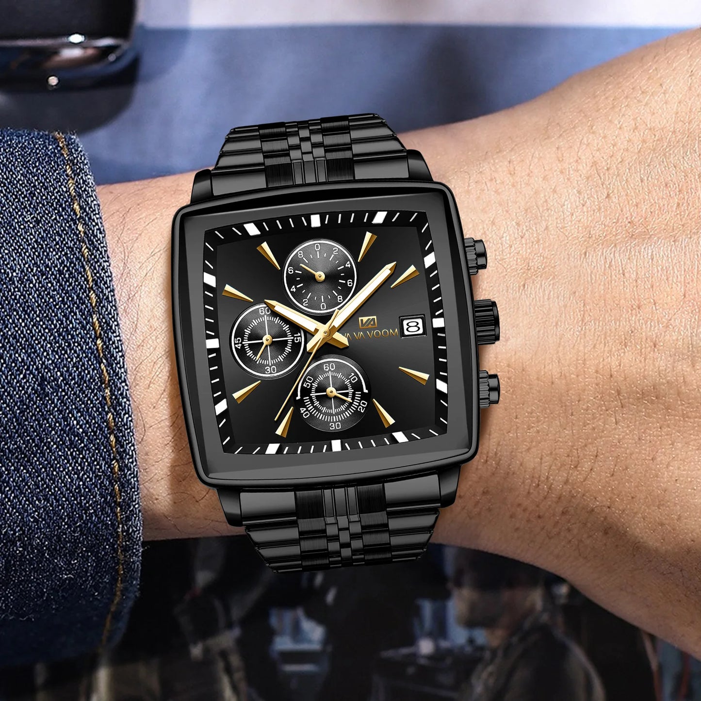 Multifunctional Timing Business Men Watch Waterproof Luminous Calendar Three Eye Six Pin Steel Male Fashion Quartz Clock Watch