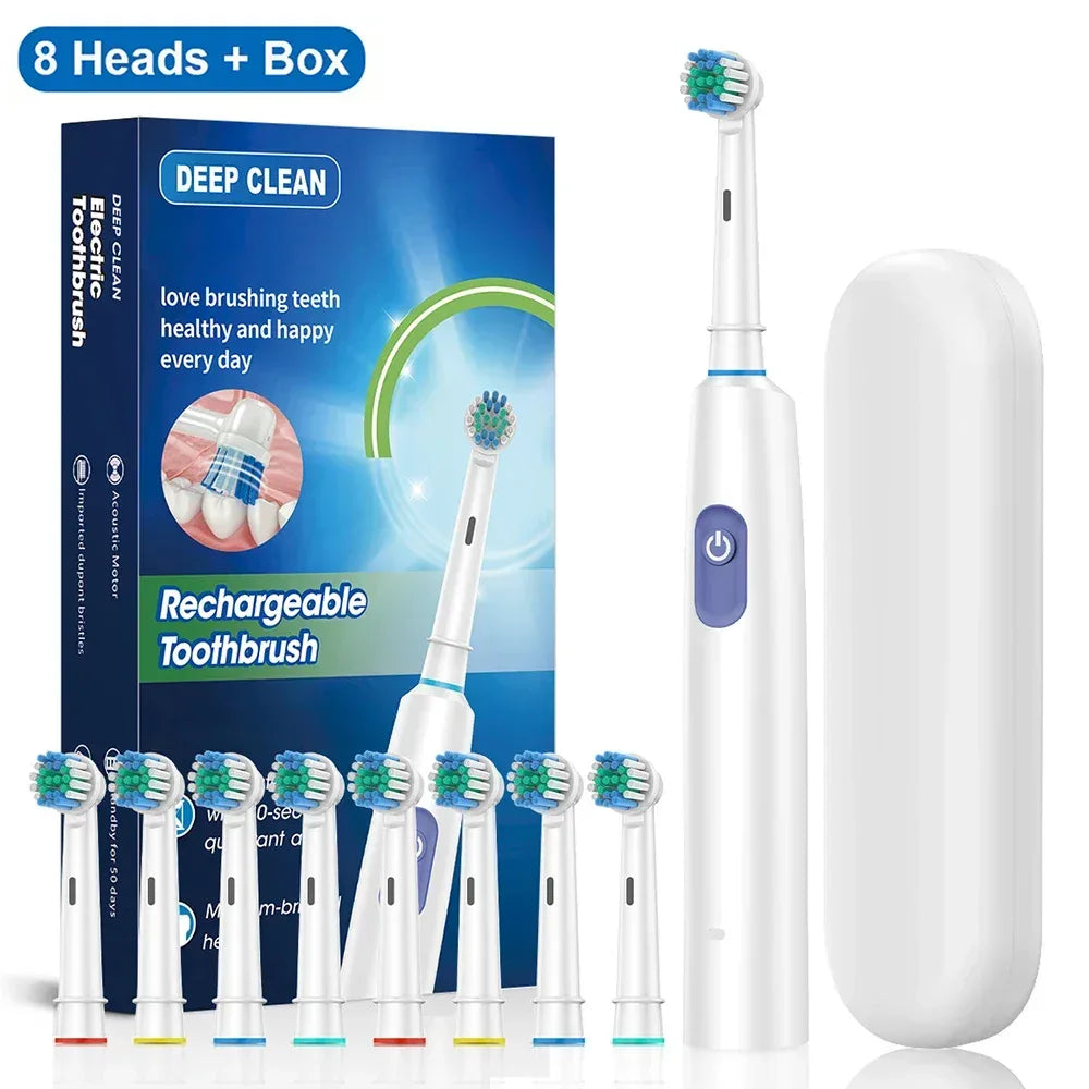 Electric Toothbrush Rotary Rechargeable Electric Toothbrush for Adults Rotating Electric Toothbrushes with 8 Soft Brush Heads - Urbizia