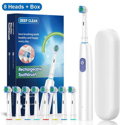Electric Toothbrush Rotary Rechargeable Electric Toothbrush for Adults Rotating Electric Toothbrushes with 8 Soft Brush Heads - Urbizia