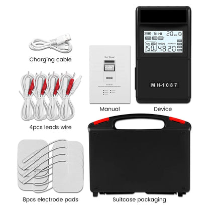 Digital TENS Unit Machine 4-Channel Tens Electrostimulator Rechargeable Body Muscle Stimulator with 20 Intensity for Pain Relief