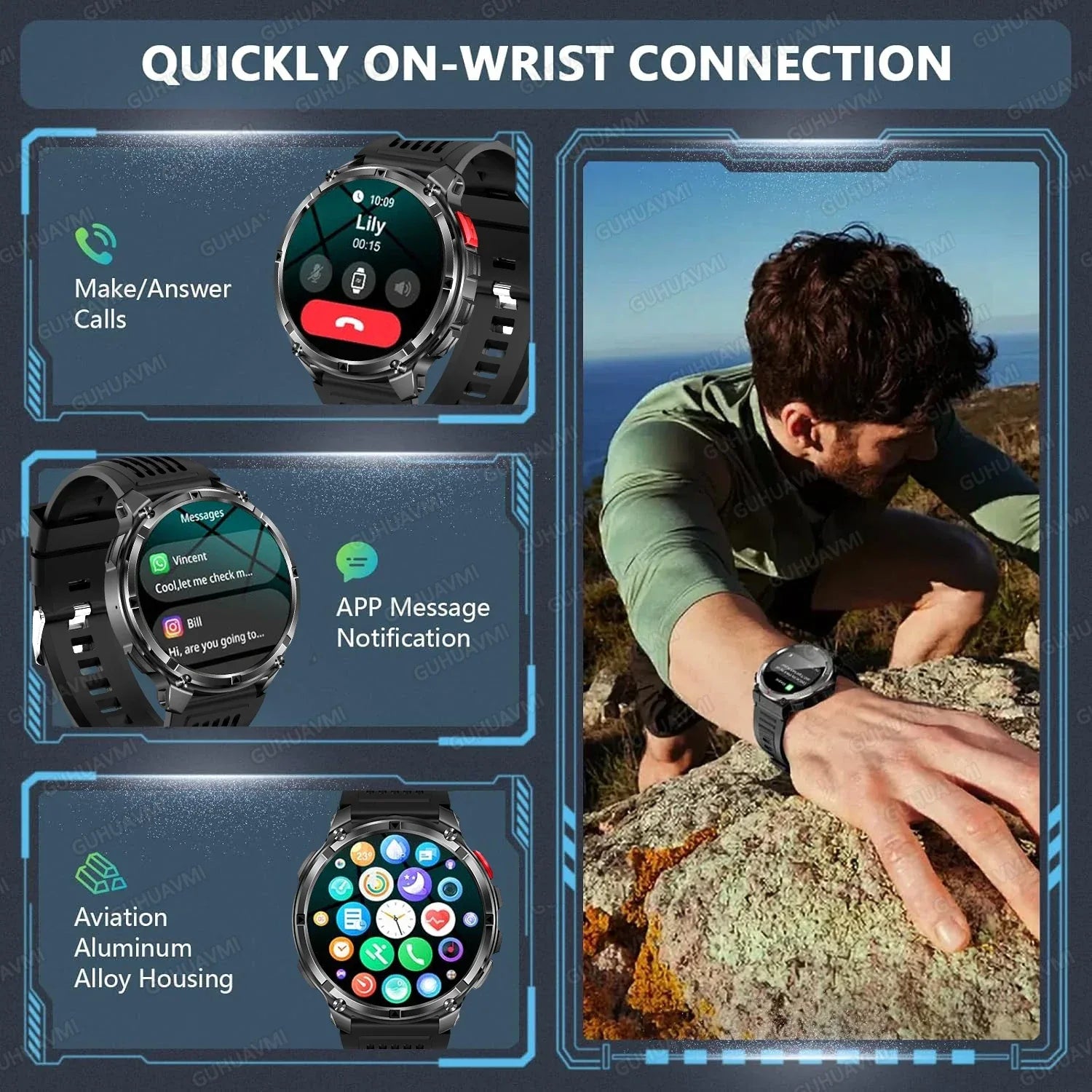 2026 New 1100mAh Big Battery Smart Watch Men Outdoor GPS Path Compass 10ATM Waterproof Bluetooth Call AMOLED HD Sport Smartwatch - Urbizia