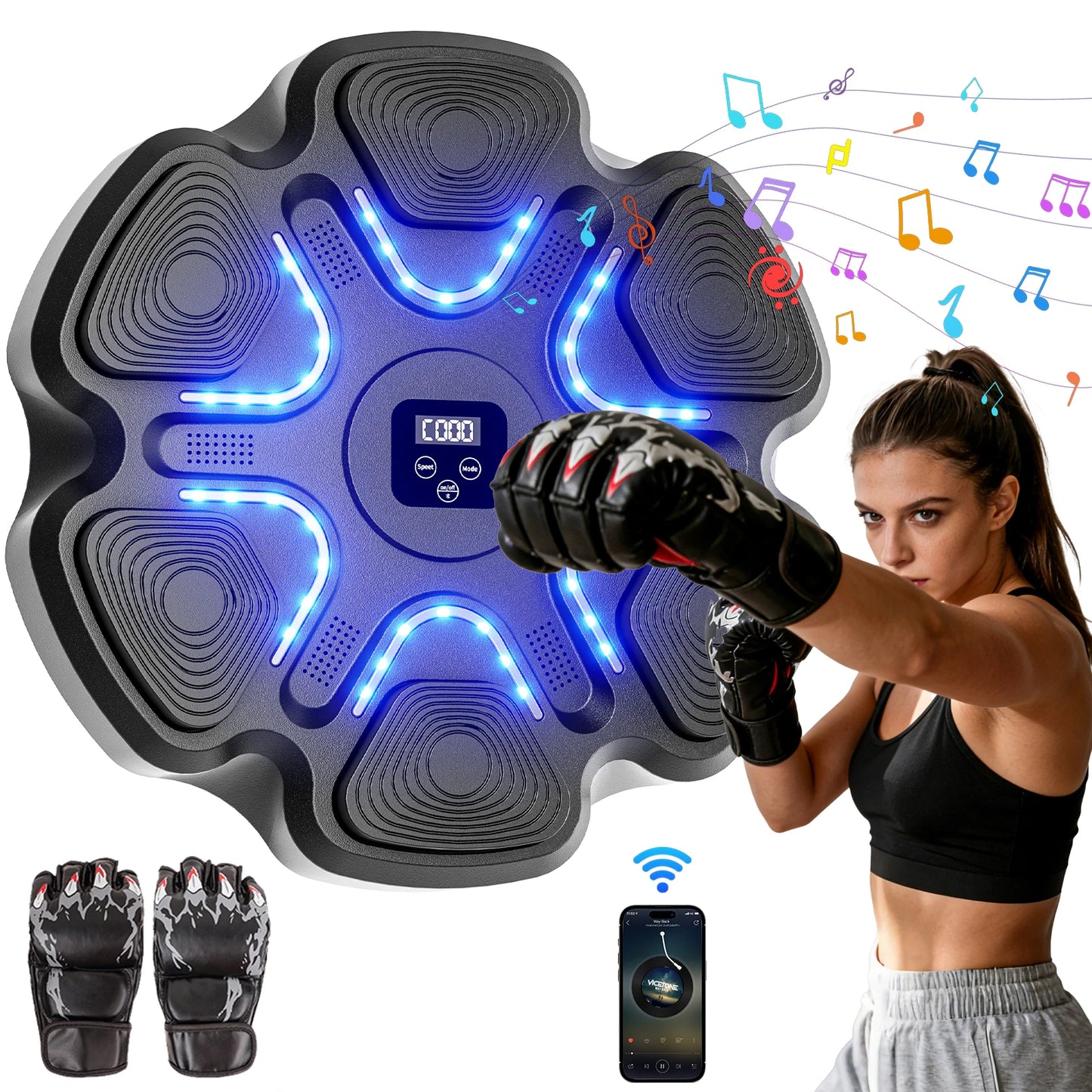 Music Boxing Machine for Adults and Kids, Smart Bluetooth Boxing Training Equipment with Gloves for Home,Office and Gym