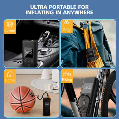 Portable Car Tire Inflator Digital Cordless Air Pump 150PSI Bike Pump  Electric Air Compressor For Car Bicycle