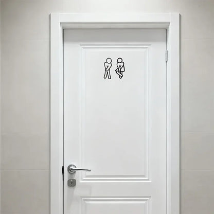 Funny Bathroom Signs for Men Women Creative 2D Flat Restroom Door Decor Restaurant Hotel Cafe Toilet Signage Wall Sticker - Urbizia