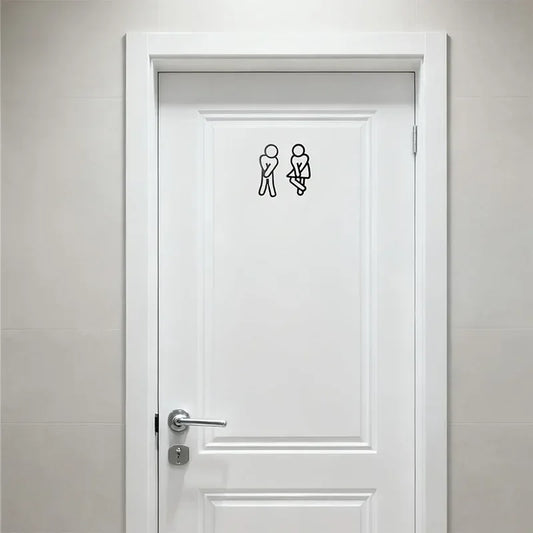 Funny Bathroom Signs for Men Women Creative 2D Flat Restroom Door Decor Restaurant Hotel Cafe Toilet Signage Wall Sticker - Urbizia