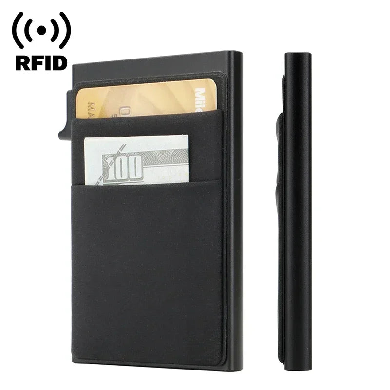 Rfid Anti Blocking Smart ID Bank Credit Card Holder Wallet Metal Thin Slim Men Women Pop Up Minimalist Metal Cardholder Case