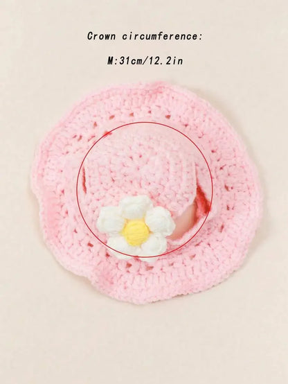 Knitted Pet Hat with Floral Trim for Cats and Small Dogs