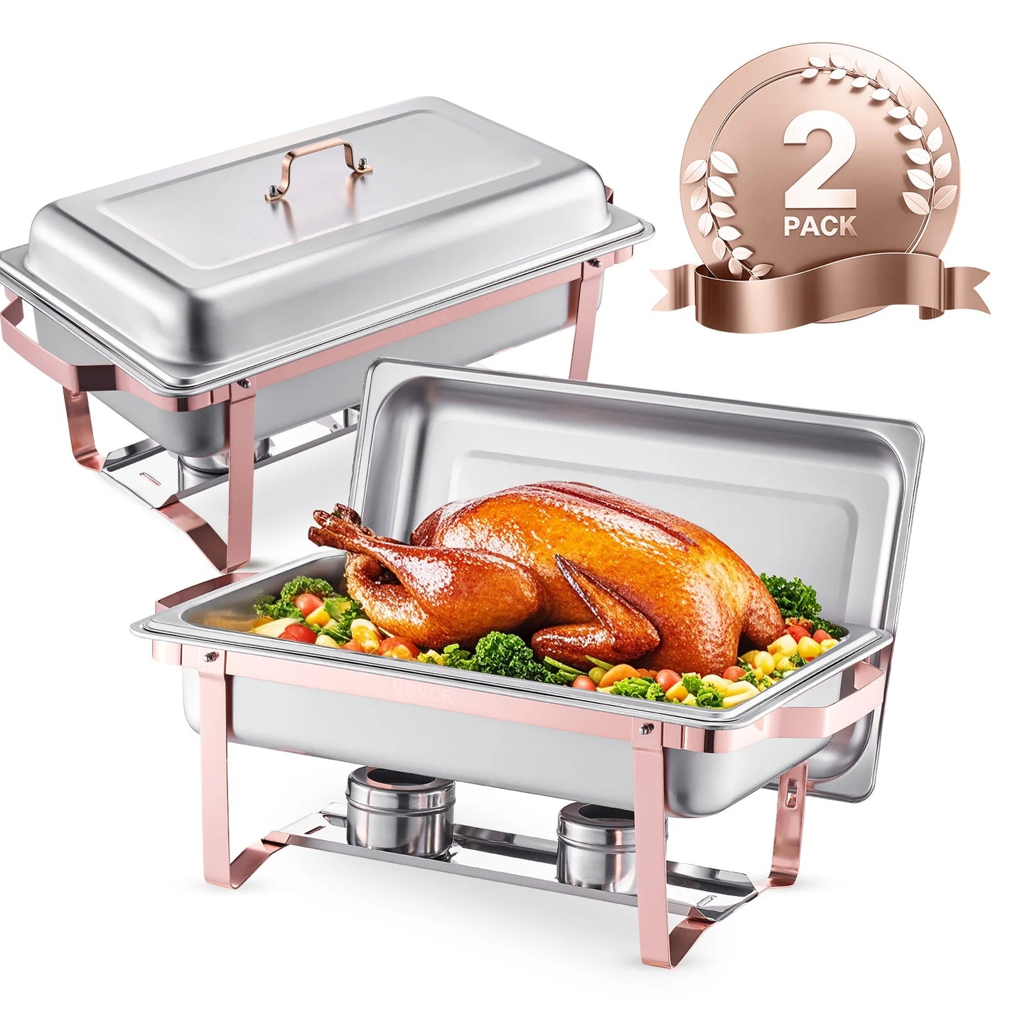 SucceBuy 8QT Rectangle Chafing Dish 2/4/6 Packs w/ Full Size Pans Buffet Catering Warmer Server Folding Stand Fuel Holder Tray