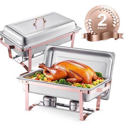 SucceBuy 8QT Rectangle Chafing Dish 2/4/6 Packs w/ Full Size Pans Buffet Catering Warmer Server Folding Stand Fuel Holder Tray