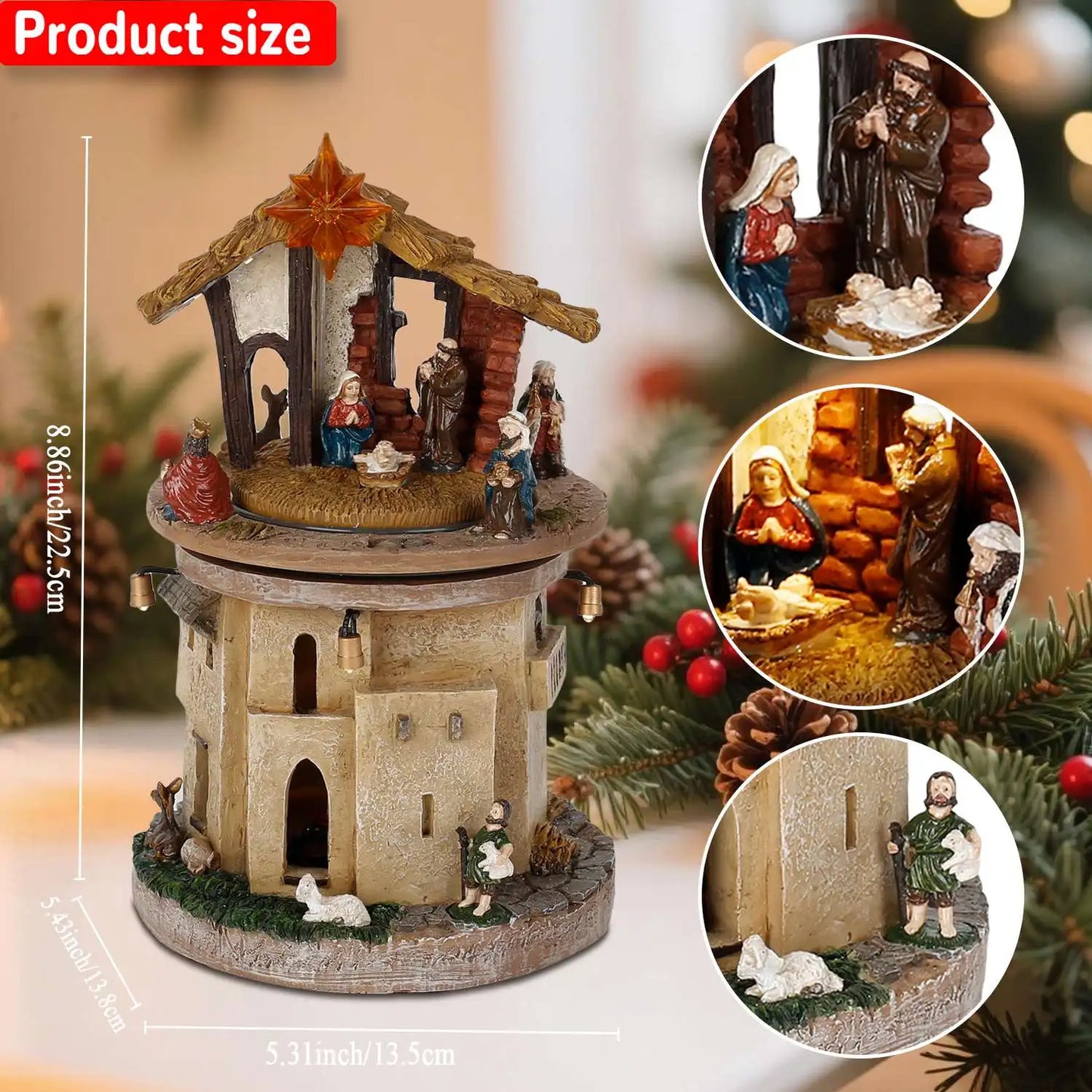 Animated Christmas Nativity Scene – Rotating Manger Figurine