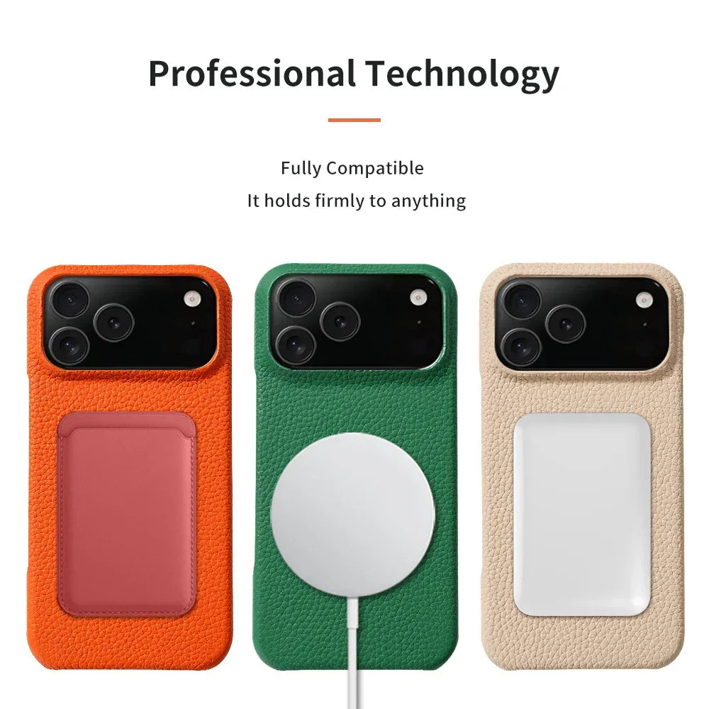 LANGSIDI MagSafe Lychee Leather Case for iPhone 15, 16 & 17
