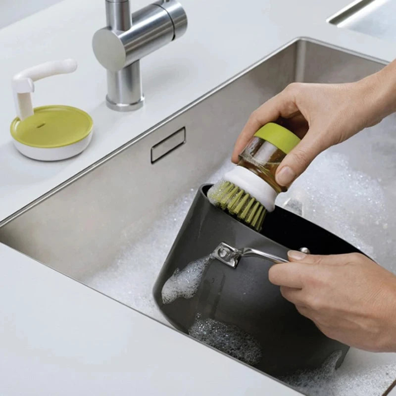 Dish Brush With Soap Dispenser – Multi-Use Kitchen Palm Brush With Tray