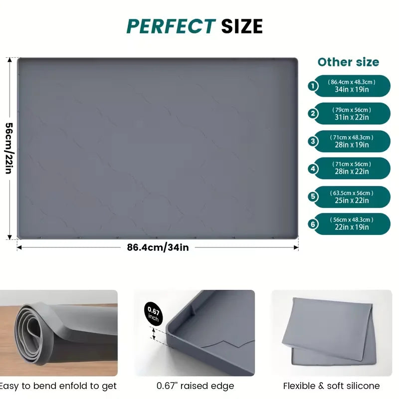 Silicone Multi-Size Sink Underpad, Kitchen Sink Underpad Drip Tray, Sink Protection Pad for Kitchen, Quick-Dry Splash Guard