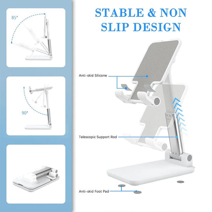 Cell Phone Stand Adjustable Angle and Height Cell Phone Holder for Desk Foldable Portable Pad Compatible with All Mobile Phones