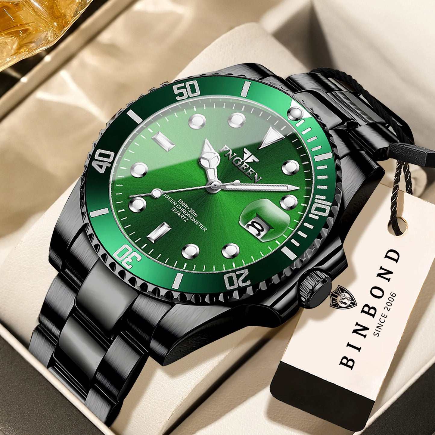 BINBOND Durable Stainless Steel Strap Precise Quartz Wristwatches for Men Luxury Luminous Waterproof Auto Date Men's Watch Reloj