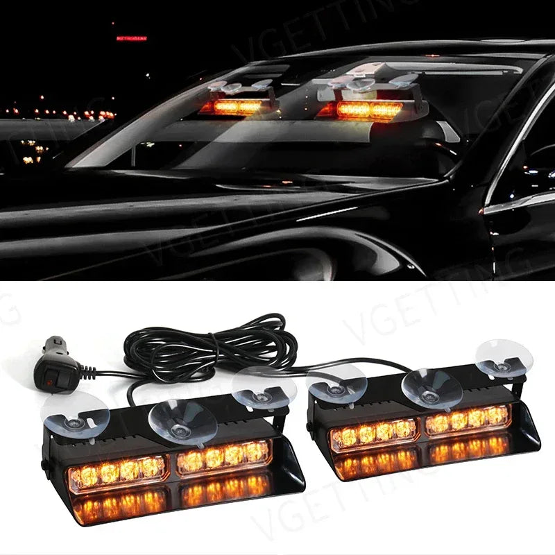 2-in-1 LED Car Strobe Lights For Emergency Flash Warning Lamp Windshield Bar 16 Beads Red Blue Amber White Auto Light Assembly - Urbizia