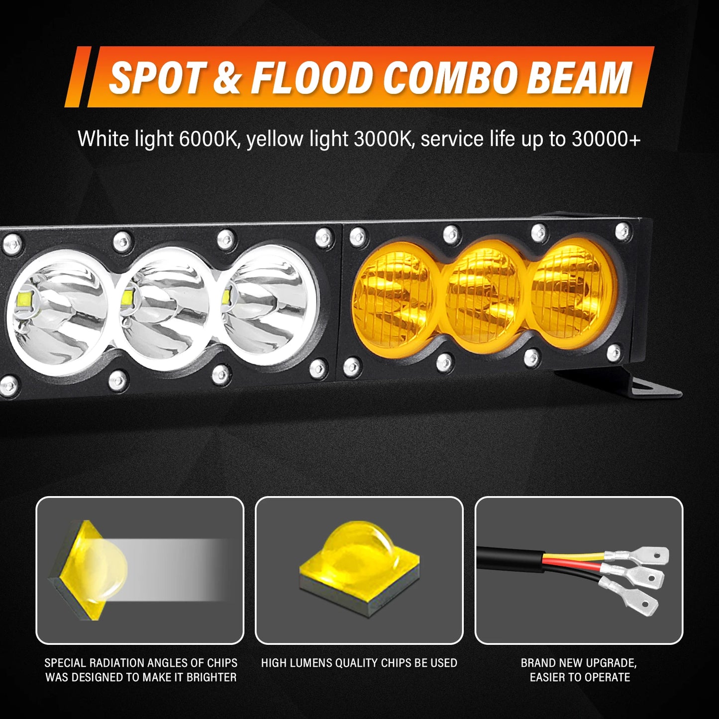 6-54 inch 30-300W LED Bar 4x4 with 12v Wire Harness Kit, LED Light Bar for Offroad Vehicles Trucks ATV, Amber White Fog Light