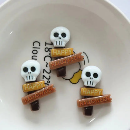 10Pcs Resin Halloween Ghosts, Skeletons & Pumpkins – Flat Back Embellishments