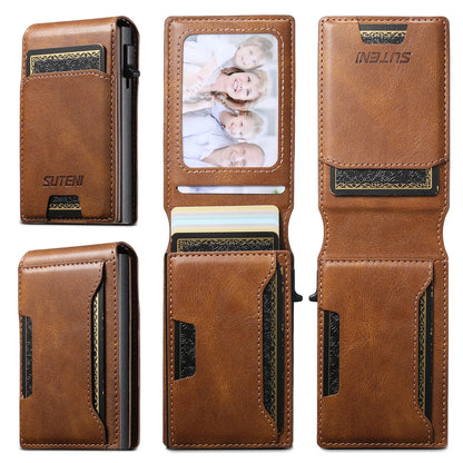 SUTENI PU Leather For Men Wallet Card Slot Wallet Flip Cover Card Box Pressing The Button Automatically Ejects The Card