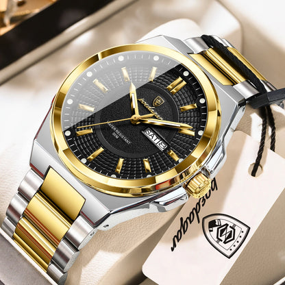 POEDAGAR Top Business Men Wristwatch Stainless Steel Waterproof Luminous Casual Man Watch Date Week Stylish Men's Quartz Watches