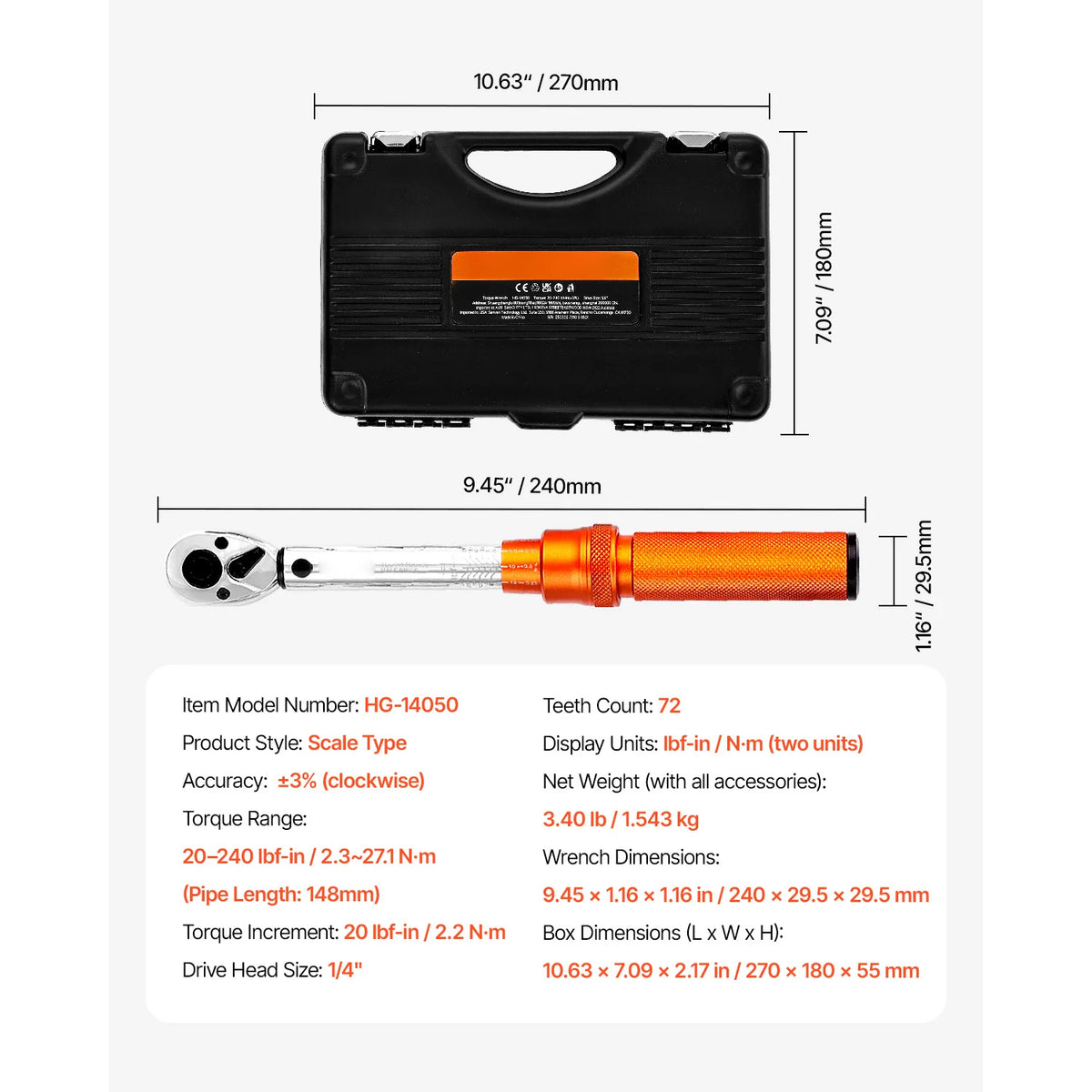 SucceBuy Torque Wrench Set Drive Click Torque Wrench Dual-Direction Adjustable  Mechanical Dual Range Scales Torque Wrench Kit