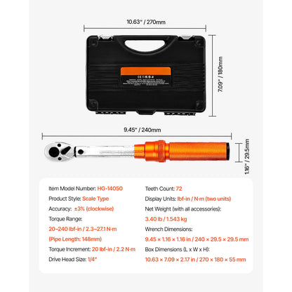 SucceBuy Torque Wrench Set Drive Click Torque Wrench Dual-Direction Adjustable  Mechanical Dual Range Scales Torque Wrench Kit