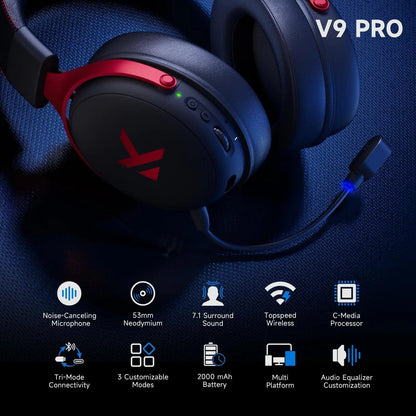MCHOSE V9 Pro Gaming Headset Wireless 7.1 Channel Surround Sound Three Mode Low Latency Noise Canceling Mic for PS5 PC SWITCH