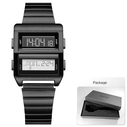 MEGIR Retro Cyberpunk Driver Electronic Watch for Men Sports Wristwatch with Electronic Movement Stainless Steel Strap 0324