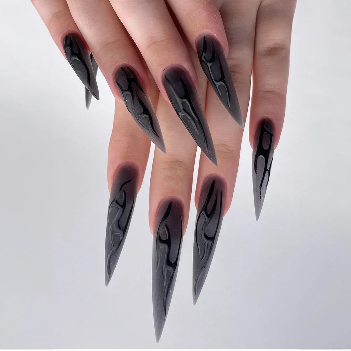 24Pcs Blood Splatter Almond Press-on Nails – Long Glossy Red & White Halloween Fake Nail Kit