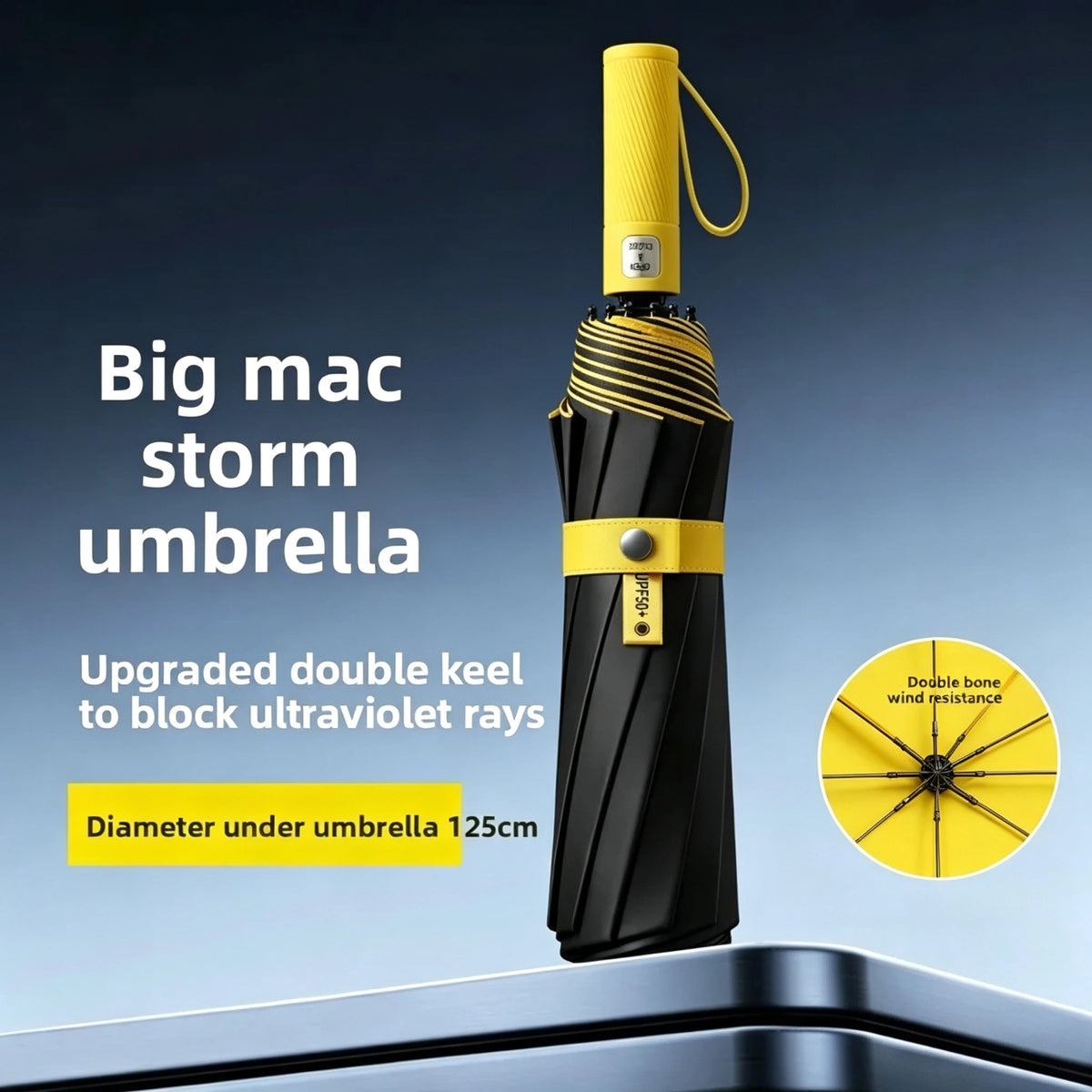 125CM Triple Fold Double Layer Double Keel Super Large Men Umbrella Sunscreen Extra Folding Rain Umbrella for Outdoor Daily