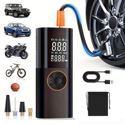 Tire Inflator Portable Air Compressor, Air Pump for Car Tires with LED Lights&Pressure Gauge for Auto, Motorcycles, Bikes, Balls
