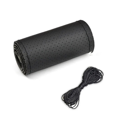 Universal Leather Car Steering Wheel Stitch On Wrap Cover Fit for 38cm 14" DIY Sewing Breathable and Anti Slip Black Grey Beige