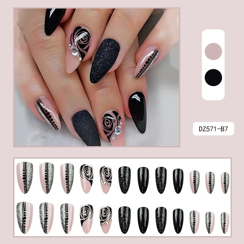 Black Cool Fake Nails – Halloween Bat Press on Nails