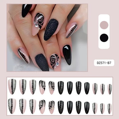 Black Cool Fake Nails – Halloween Bat Press on Nails
