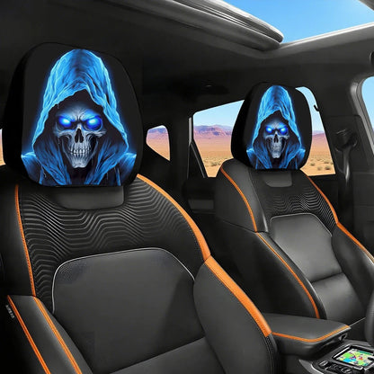 2PCS Funny Slanted Eyes Cartoon Print Car Headrest Cover for Halloween Christmas Holiday Automobile Interior Decoration