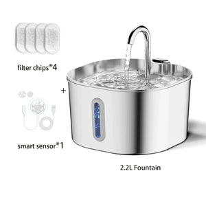 ZYFeeder 2.2L Automatic Cat Water Fountain Square Stainless Steel Pet Water Feeder Dog Water Fountain with window（No 5V 1A Plug） - Urbizia