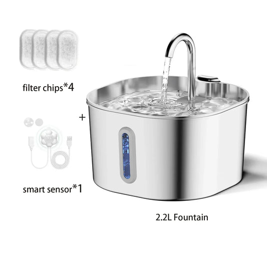 ZYFeeder 2.2L Automatic Cat Water Fountain Square Stainless Steel Pet Water Feeder Dog Water Fountain with window（No 5V 1A Plug） - Urbizia