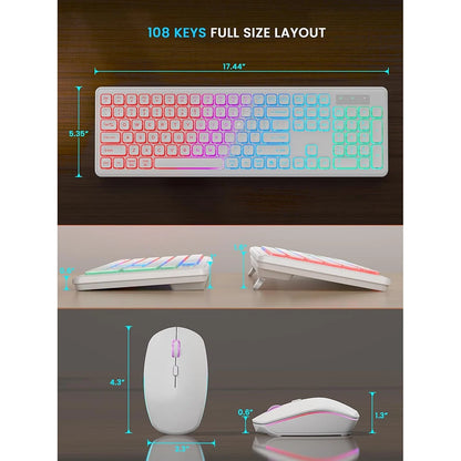 Backlit Wireless Keyboard and Mouse,Quiet Light Up Keys, Tilt Legs, Rechargeable USB Cordless Combo for Computer, PC, Laptop